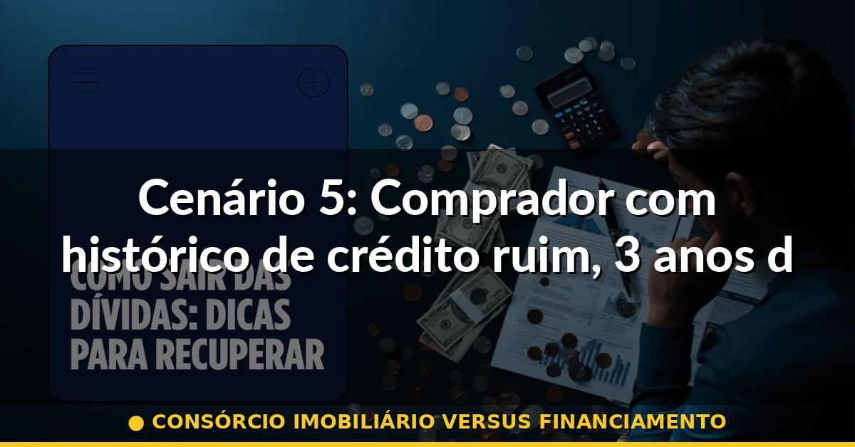 Cenário 5: Comprador com histórico de crédito ruim, 3 anos de prazo — consórcio imobiliário versus financiamento